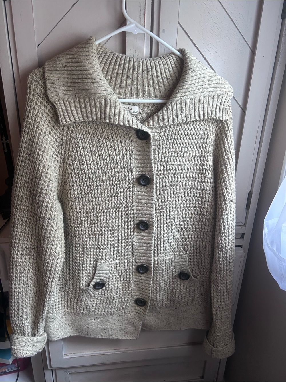 Natural Reflections Chunky Shawl Collar Button-Up Cardigan